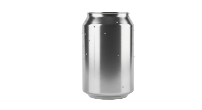 Silver aluminum can for beverage isolated PNG with Transparent Background