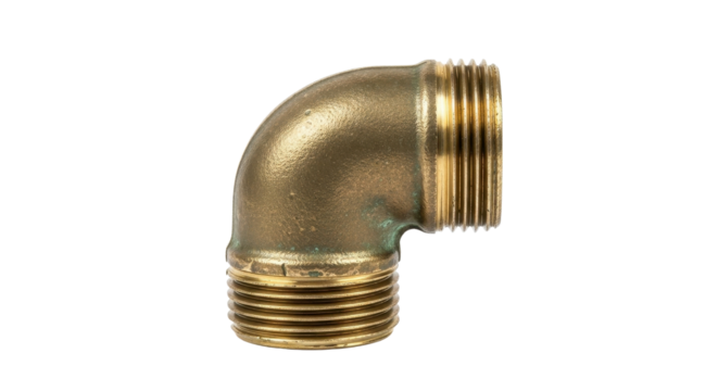 Brass pipe fitting 90 degree elbow isolated PNG with Transparent Background