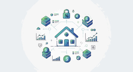 Conceptual illustration for online education, depicting student learning with academic icons. Virtual online education platform offers remote study. Modern online education for e learning,