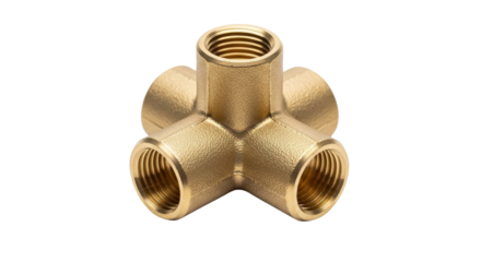 Brass pipe fitting with multiple threaded connections isolated PNG with Transparent Background