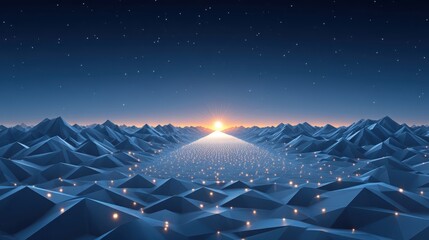 Lowpoly Mountain Valley with Glowing Orb Pathway