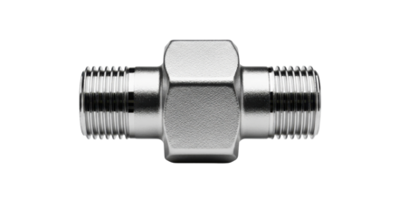 Metal hex nipple fitting for plumbing and connection isolated PNG with Transparent Background