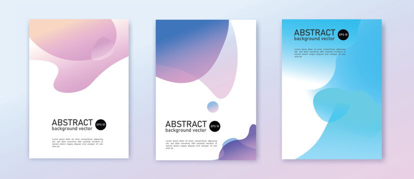 set of Abstract fluid gradient shapes with organic forms and subtle textures on white backgrounds
