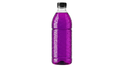 Plastic bottle filled with purple liquid isolated PNG with Transparent Background