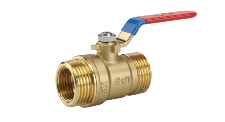 Brass ball valve with red and blue handle isolated PNG with Transparent Background