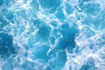 Fototapeta premium Aerial view ocean waves crashing onto shore water Top of blue