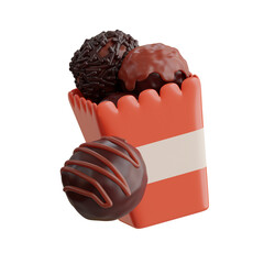 Assortment of Rich Chocolate Truffles in a Red Container with Dark Chocolate Drizzle and Sprinkles Isolated on a Transparent Background
