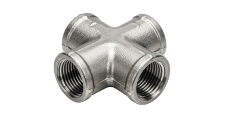 Metal cross pipe fitting industrial plumbing equipment isolated PNG with Transparent Background