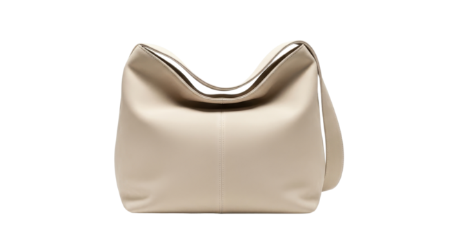 Beige leather hobo bag for women isolated PNG with Transparent Background