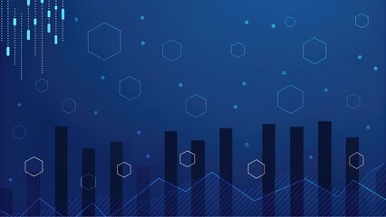 Abstract blue with digital data, charts, and geometric shapes, representing technology and finance