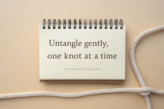 Notebook with text and string demonstrating untangling