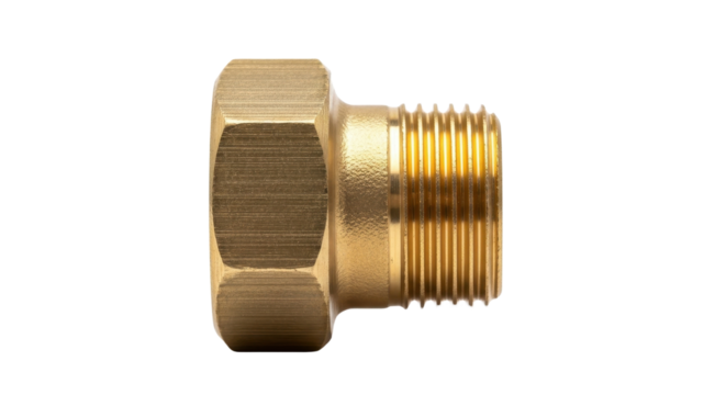 Brass fitting with threaded end isolated PNG with Transparent Background