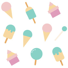 Seamless vector pattern assorted ice cream cones popsicles and lollies delicious frozen treats illustration isolated on white background