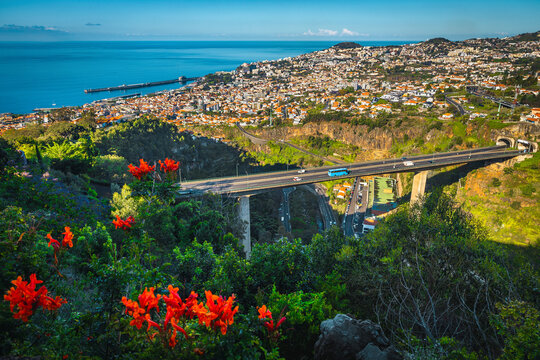 Funchal city view from the botanical garden, Madeira Island, Portugal