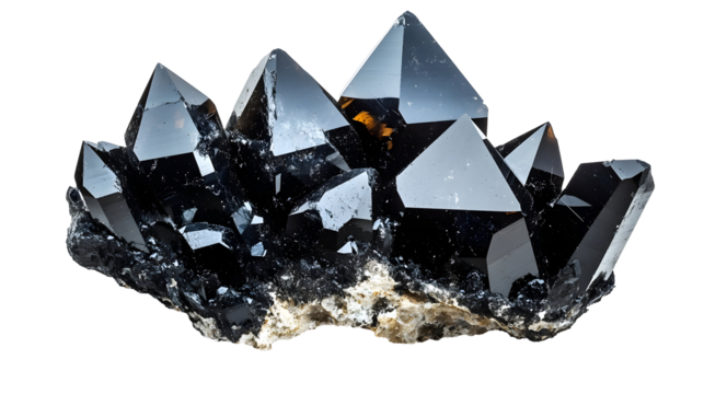 Hyper detailed black quartz crystal cluster for geological study and decoration