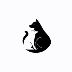 Silhouette of black and white animals embracing, representing harmony and companionship