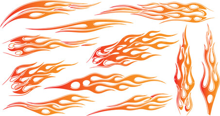 Vector art of set of fiery tribal flame graphics and designs