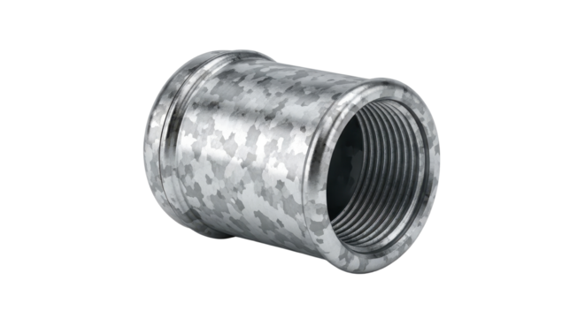 Galvanized steel pipe fitting for plumbing and industrial applications isolated PNG with Transparent Background