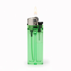 Green lighter on a white background. 3d rendering. Isolated.