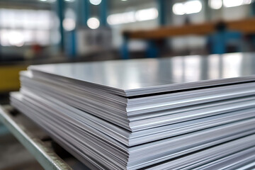 Stack of metal sheets. Materials for industrial production and manufacturing. Raw materials for various construction applications.