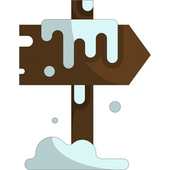 Wooden Directional Sign Covered In Snow With Icicles Hanging Down A Winter Scene With A Transparent Background And A Brown Post