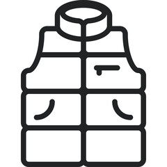 Winter Padded Vest Outline Icon with Transparent Background and Two Pockets and a Zipper