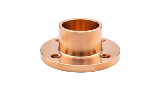 Machined Bronze Metal Flange Part Isolated on Clean White Background