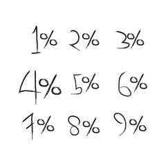 Hand drawn brush stroke text 1% to 9% isolated on white background vector illustration