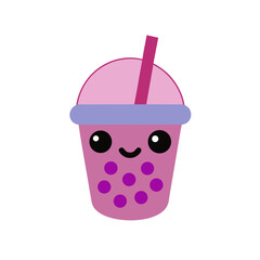 Flat kawaii bubble tea illustration cute smiling face drink vector scalable svg isolated on white background