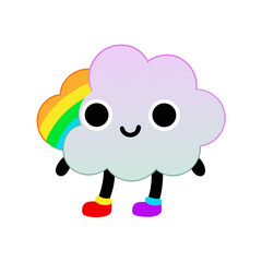 Kawaii style cheerful cloud illustration vector graphic with rainbow and cute face isolated on white background