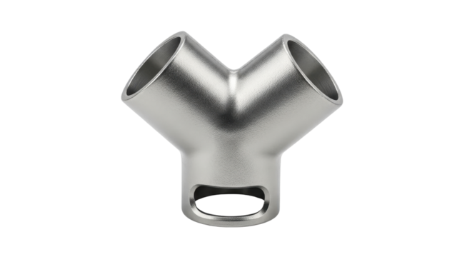 Isolated Stainless Steel Metal Y Pipe Fitting Connector 3D Render on White Background