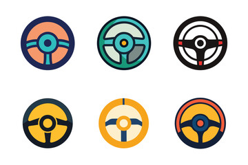 Collection of Car Steering Wheel Icons in Various Styles Vector Illustration for Automotive and Design Projects
