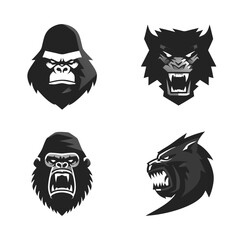 Two gorillas and two wolves, stylized logos