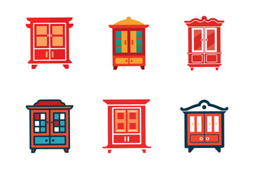 Obraz premium Collection of Colorful Cartoon Cupboards Cabinets and Wardrobes for Interior Design and Furniture Concept