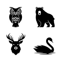 Four animal icons owl, bear, deer, swan