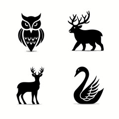 Animals - Owl, Deer, Swan - Silhouette Images