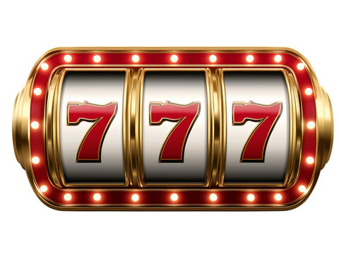 Slot Machine with Three Spinning Wheels and Sevens isolated on a transparent background