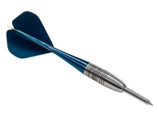 Blue steel dart with silver grip isolated on a transparent background