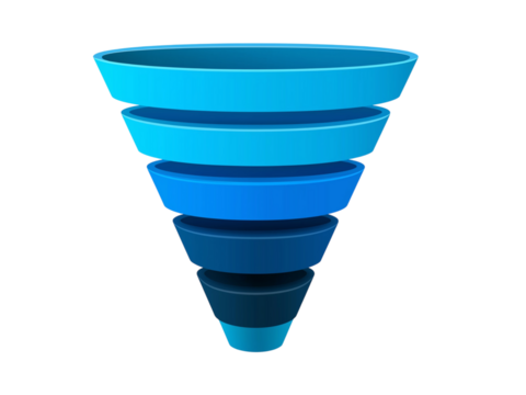 Blue Funnel Diagram with Six Layers isolated on a transparent background