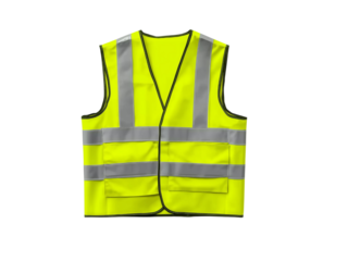 Yellow high visibility vest with reflective stripes isolated on a transparent background