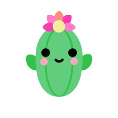 Cute smiling cactus illustration pastel green vector scalable graphic isolated on white background