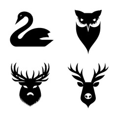 Four stylized animal heads and a swan silhouette