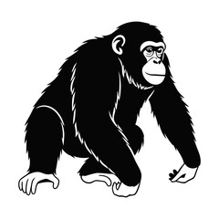 Stylized Black Chimpanzee Silhouette Vector Art on White Background