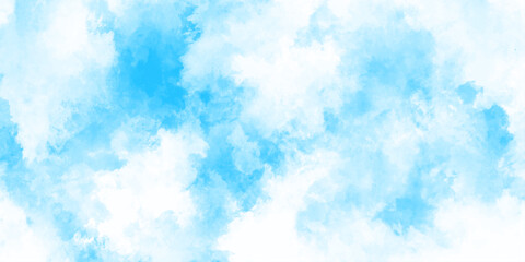Abstract background with panorama of blue sky and white cloud nature design. horizon spring morning sky with clouds background. hand painted watercolor shades sky clouds.