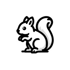 Fototapeta premium Cute cartoon squirrel illustration icon, black and white line art graphic of a wild animal, simple rodent design element.