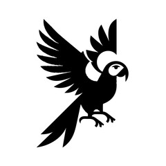 Silhouette of a stylized parrot in flight, with wings outstretched