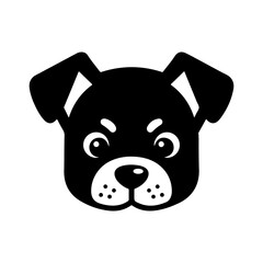 Minimalist Black and White Vector Dog Head Icon with Grumpy Expression