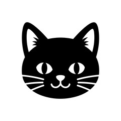 Minimalist Black Cat Head Silhouette with Whiskers and White Eyes