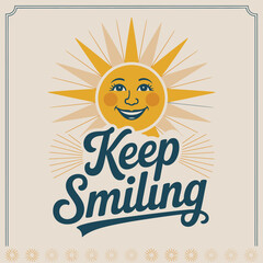 Cheerful retro sun character with 