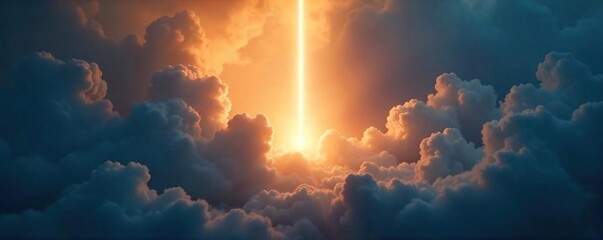 Ethereal Light Piercing Dark Clouds Hope, Enlightenment, and Spiritual Awakening